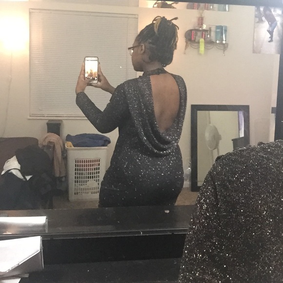 Black evening dress glittered in rose gold - Picture 3 of 4